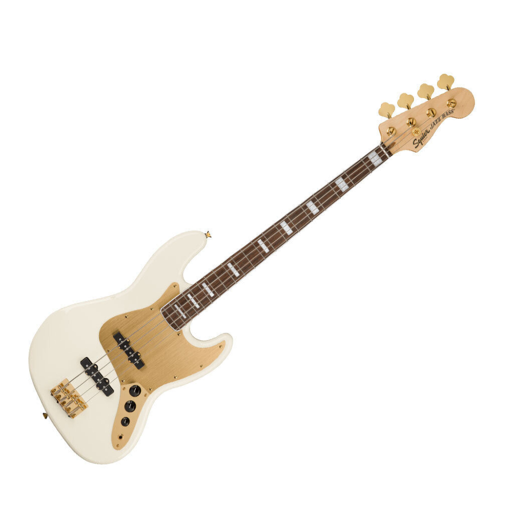 Squier by Fender 40th Anniversary Jazz Bass Guitar - Laurel Gold Hardware Gold Pickguard In Olympic White (0379440505)