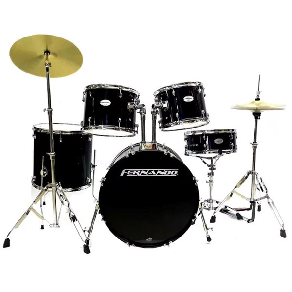 Fernando JBP1765 Drum Set Black with Hardware and Cymbals	