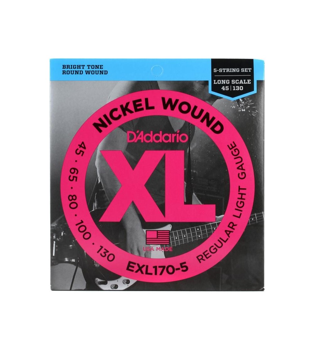 D'Addario EXL170-5 Strings - Electric Bass Strings Nickel Wound Light 45-130