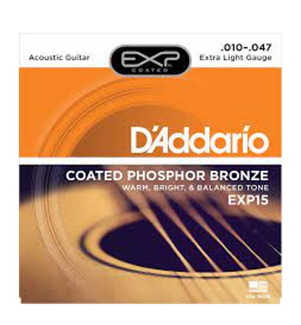 D'Addario EXP15 Coated Phosphor Bronze Extra Light Acoustic Folk Strings 10-47
