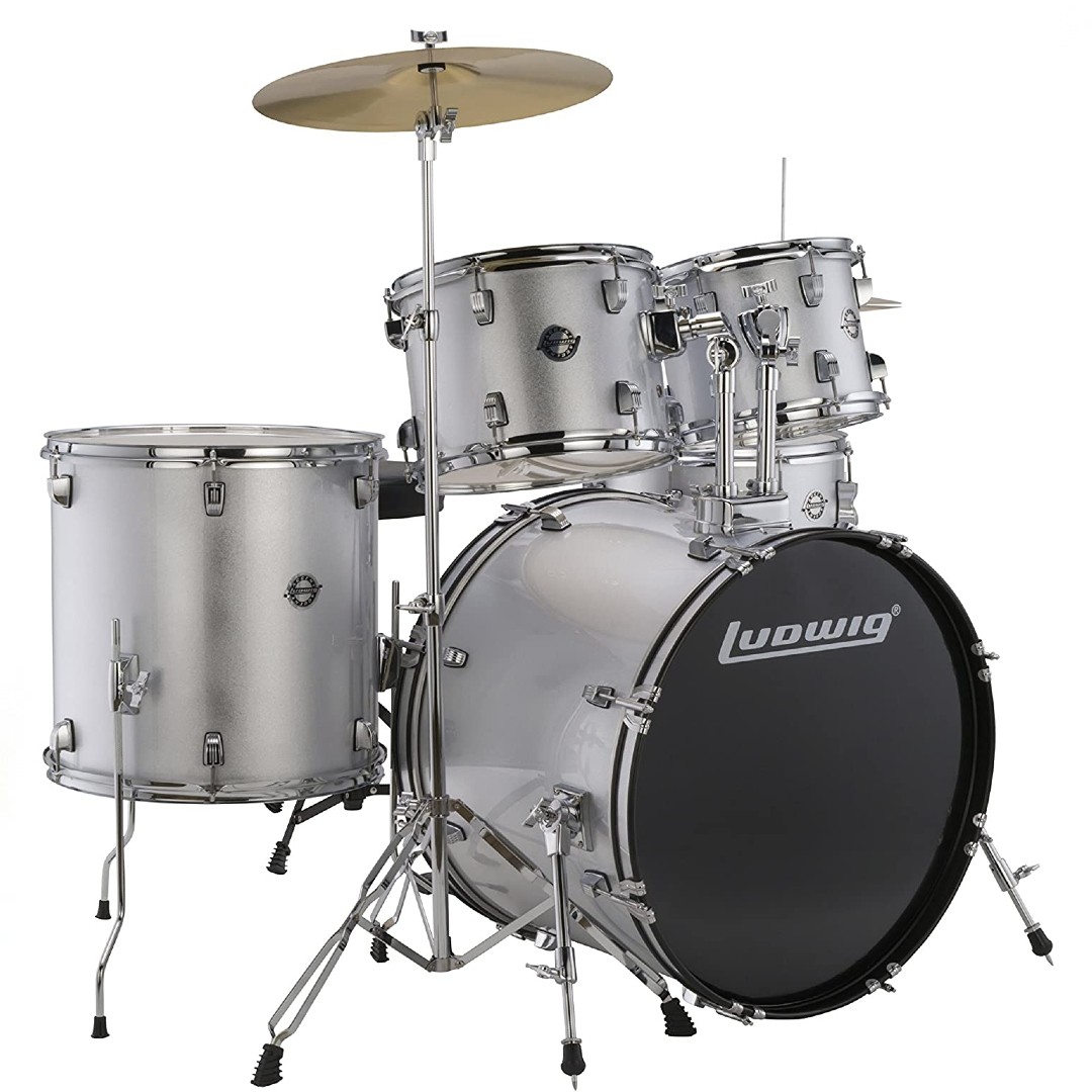 Ludwig Accent 5-piece Complete Drum Set with 22 inch Bass Drum (Silver Sparkle)