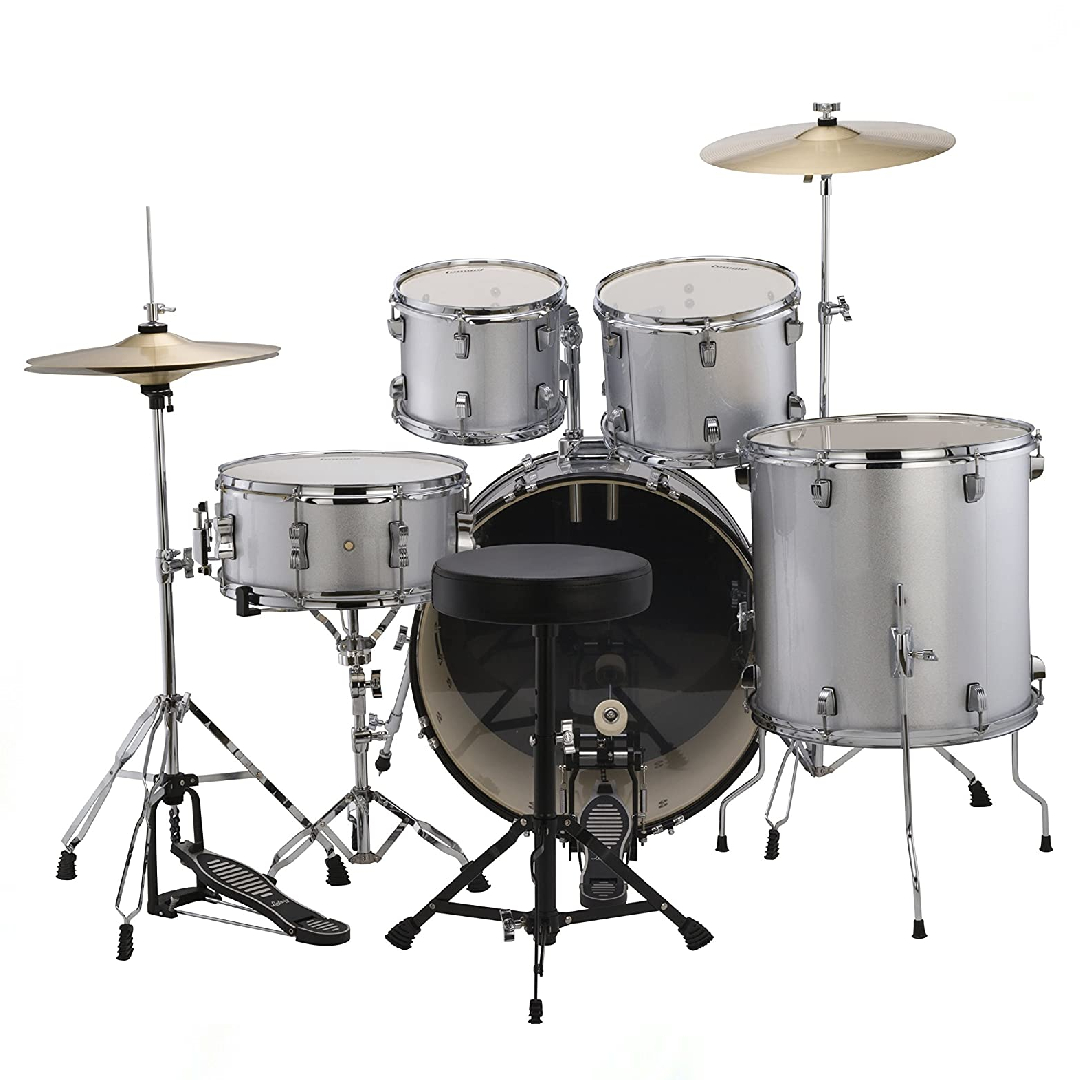 Ludwig Accent 5-piece Complete Drum Set with 22 inch Bass Drum (Silver Sparkle)