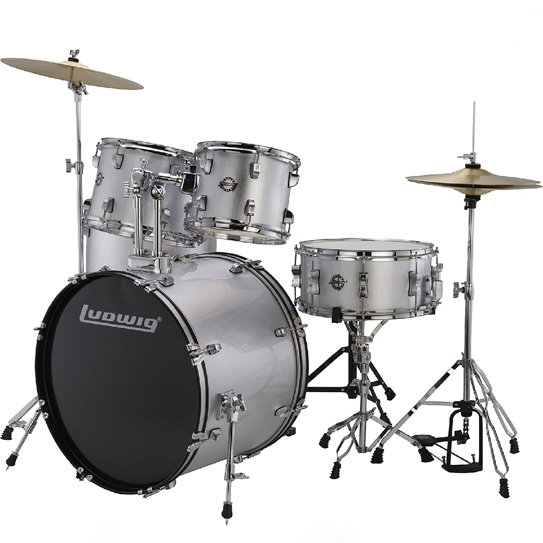 Ludwig Accent 5-piece Complete Drum Set with 22 inch Bass Drum (Silver Sparkle)