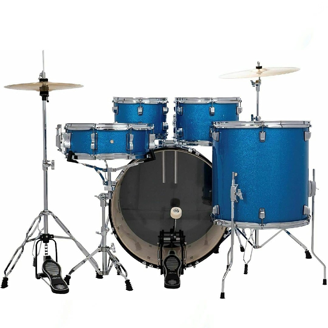 Ludwig Accent 5-piece Complete Drum Set with 22 inch Bass Drum and Wuhan Cymbals (Blue Sparkle)