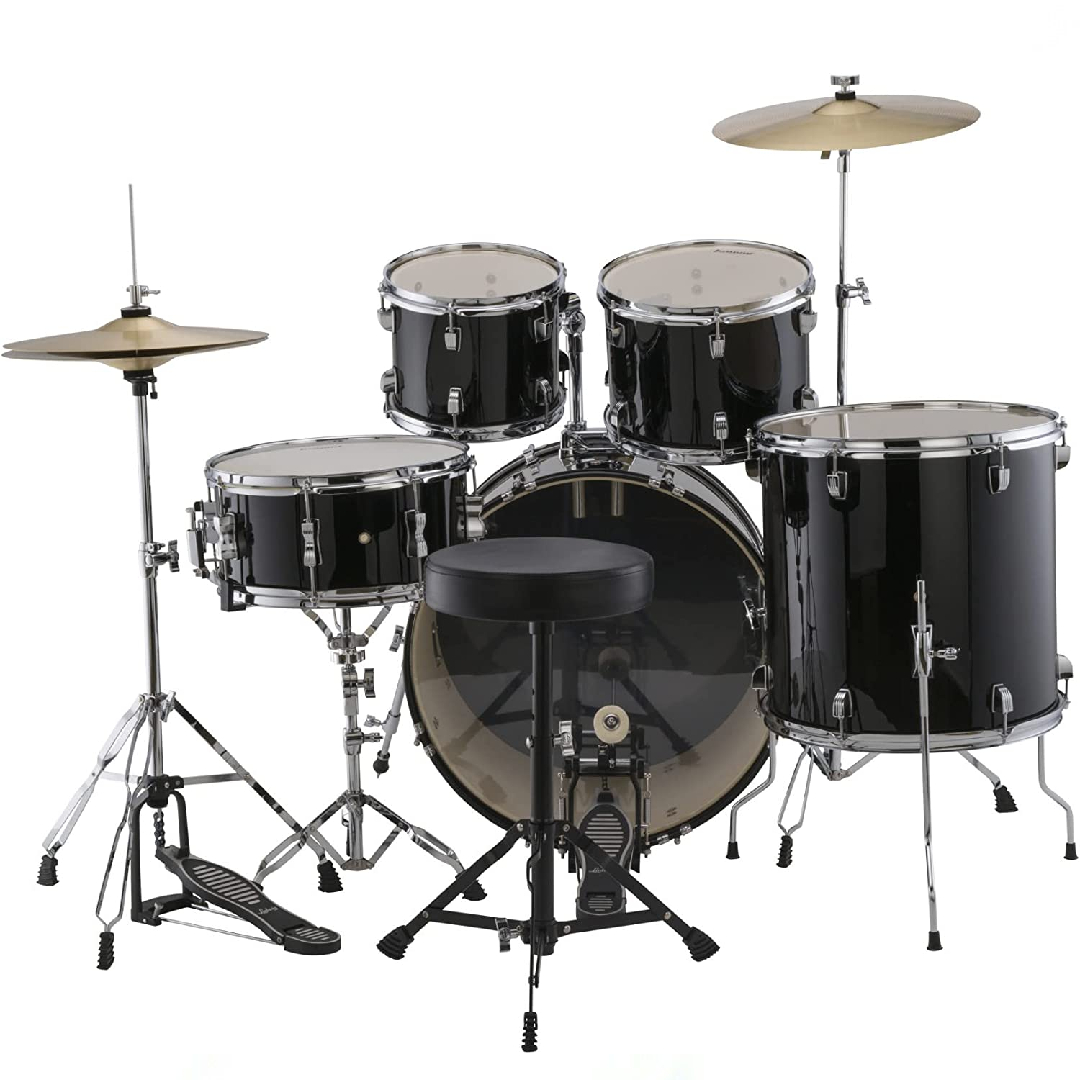 Ludwig Accent 5-piece Complete Drum Set with 22 inch Bass Drum and Wuhan Cymbals (Black Sparkle)