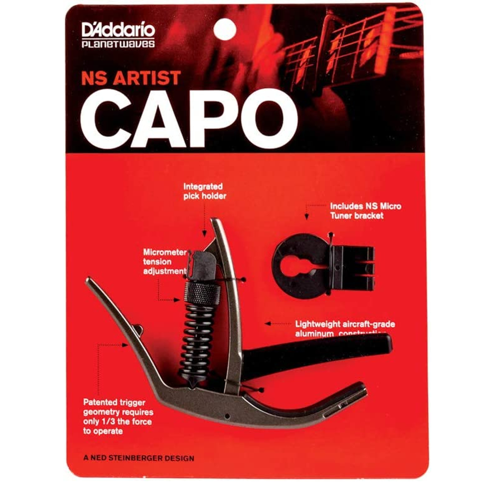 D'Addario Planet Waves PW-CP-10MG NS Artist Capo for Acoustic or Electric Guitars (Metallic Gray)