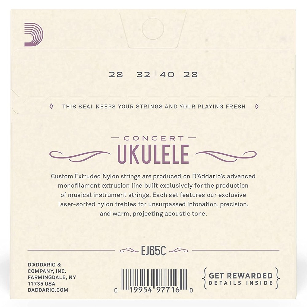 D'Addario EJ65C Concert Ukulele Clear Nylon Strings