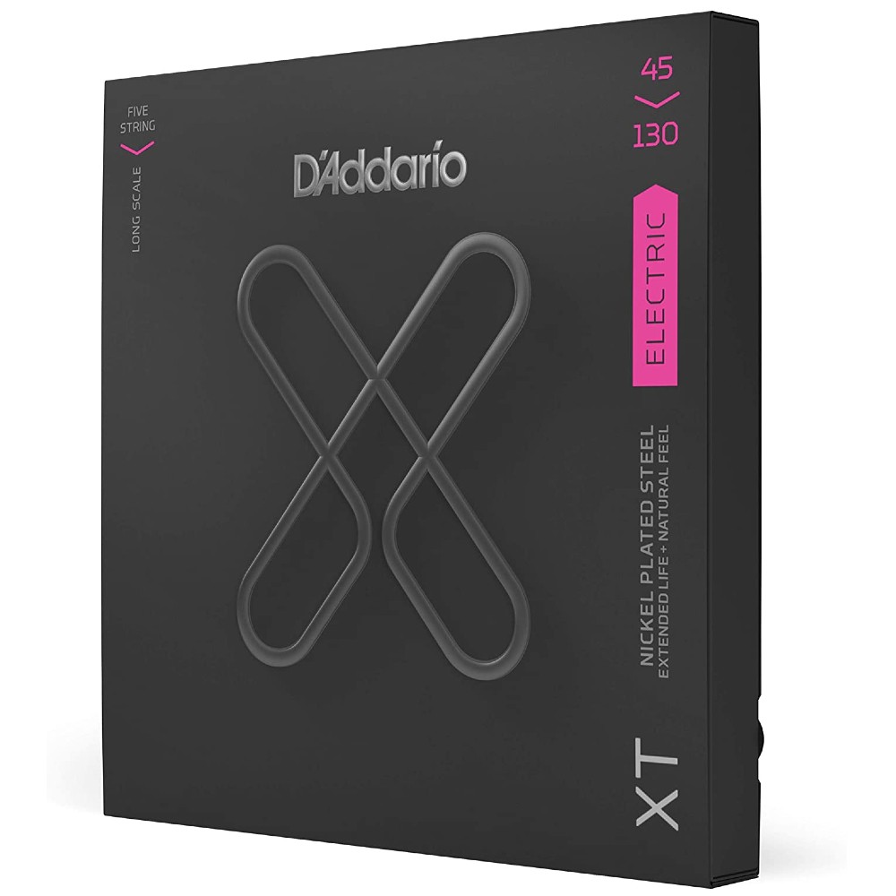 D'Addario XTB45130 XT Nickel Plated Steel Bass Guitar Strings - .045-.130 Regular Light Long Scale 5-string