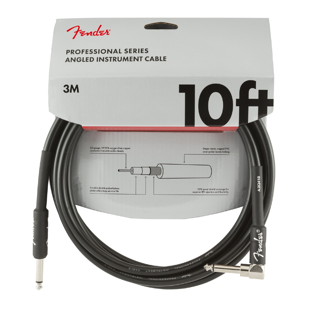 Fender Professional Series Instrument Cable - Straight / Angle - 10ft - Black (990820025)