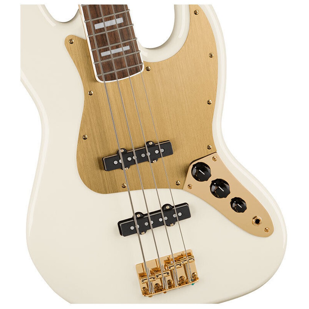 Squier by Fender 40th Anniversary Jazz Bass Guitar - Laurel Gold Hardware Gold Pickguard In Olympic White (0379440505)