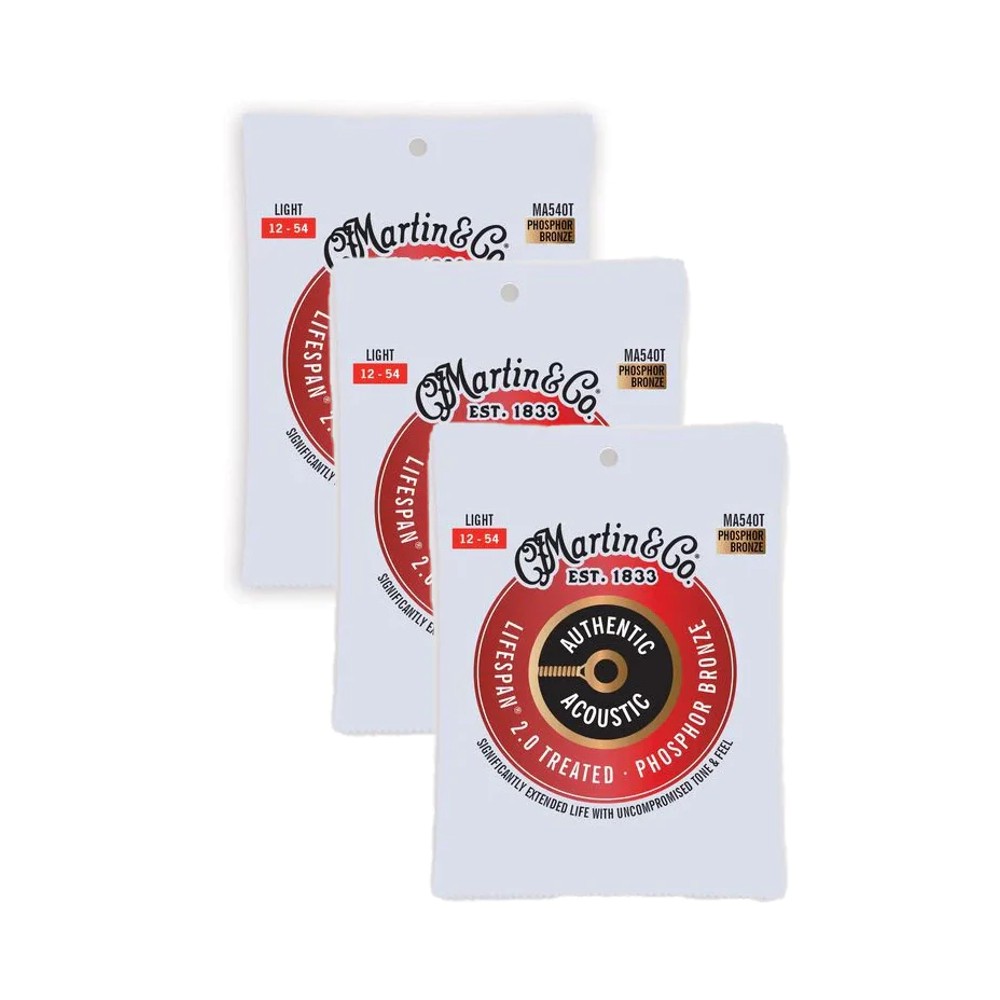 Martin & Co. MA540T Lifespan 2.0 Treated Phosphor Bronze Authentic Acoustic Guitar Strings (Light 12-54)