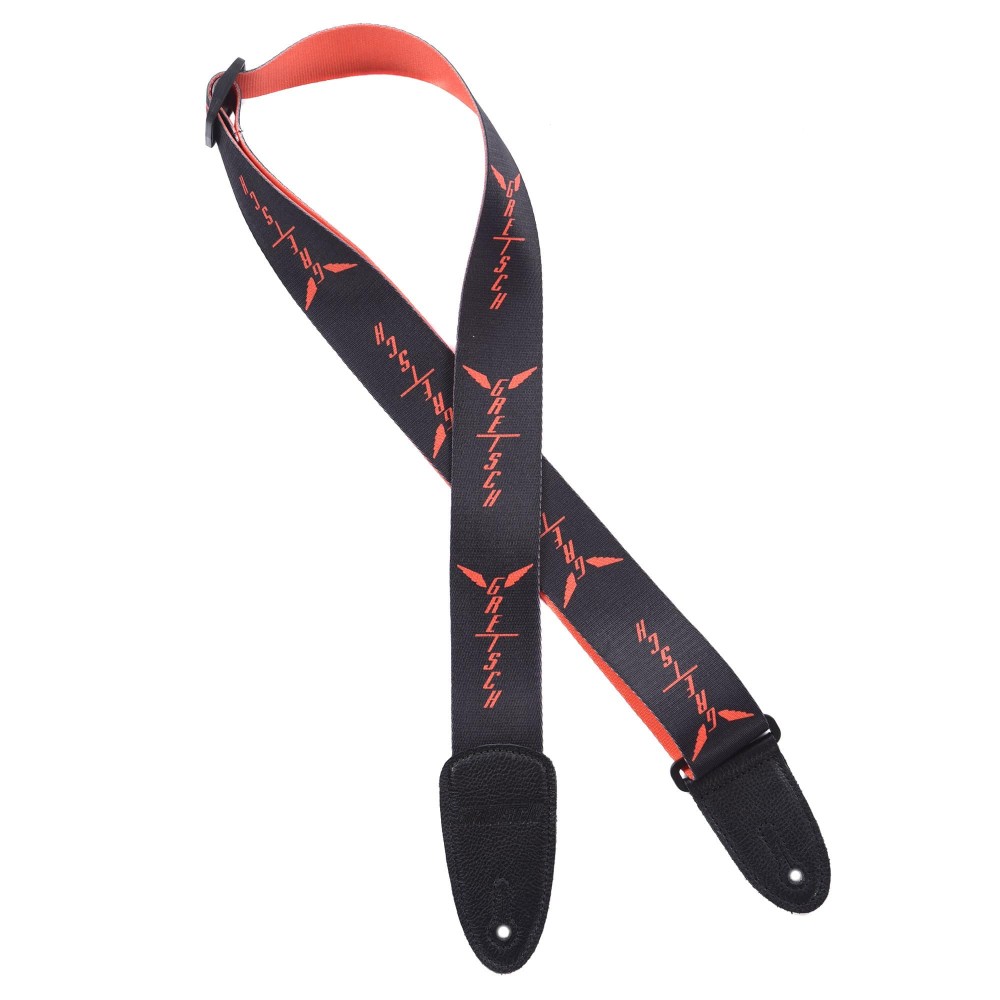 Gretsch - Wing Logo Pattern Guitar Strap, Black / Orange (9229464002)