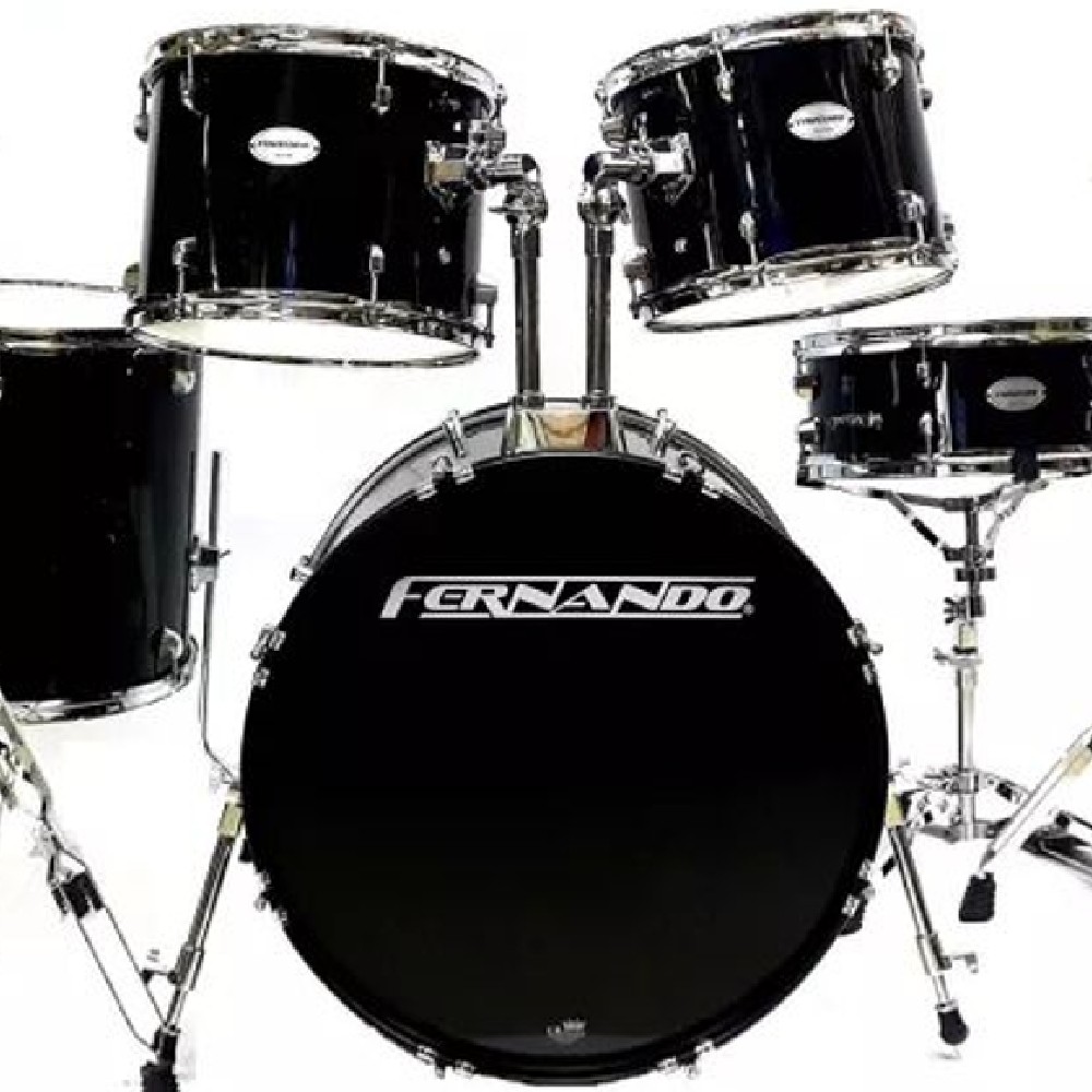 Fernando JBP1765 Drum Set Black with Hardware and Cymbals	