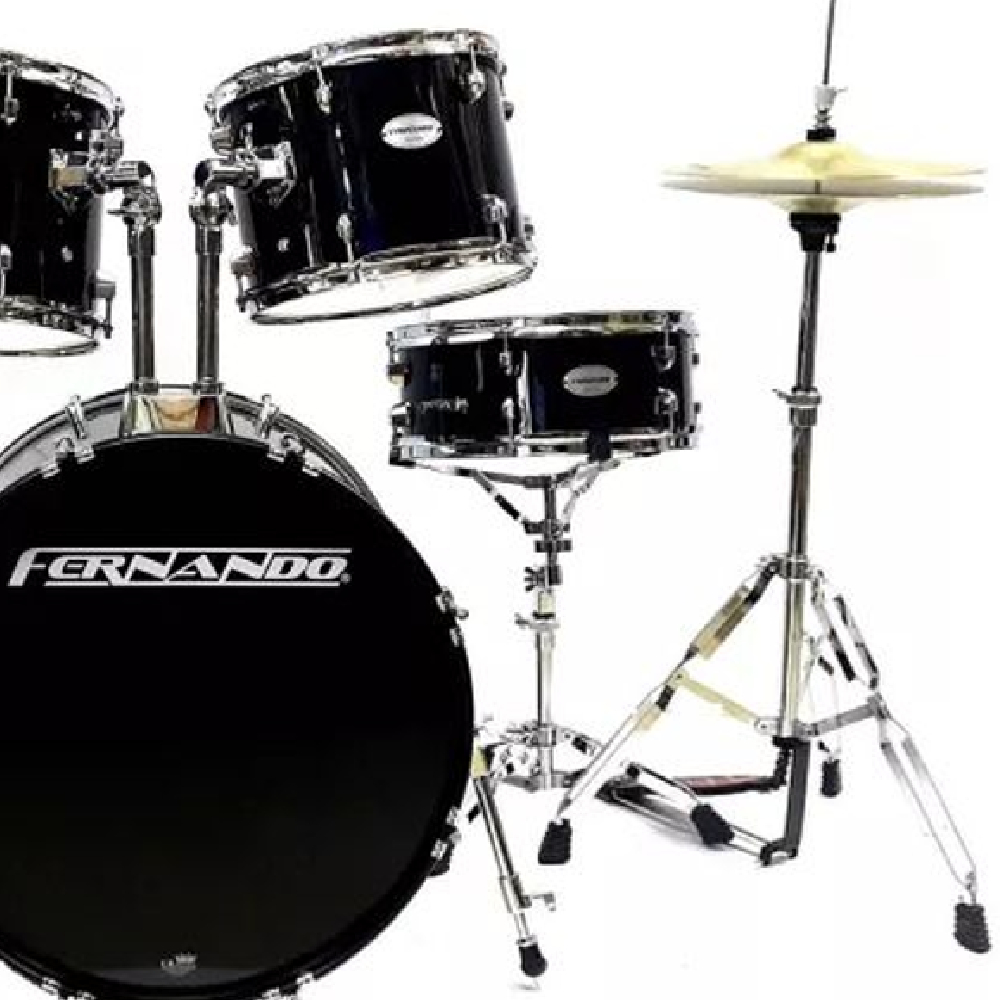 Fernando JBP1765 Drum Set Black with Hardware and Cymbals	