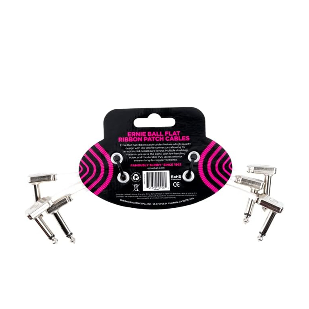 Ernie Ball Flat Ribbon 6-inch Patch Cable 3-Pack - White (P06385)