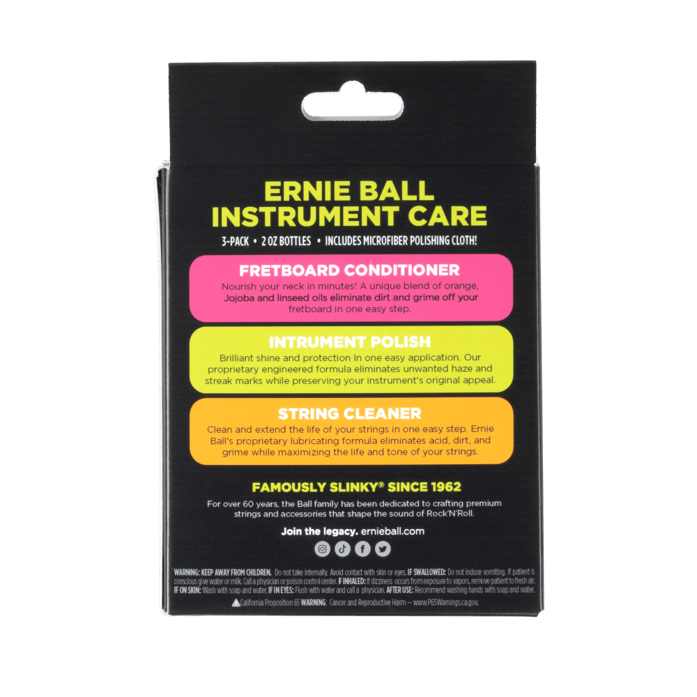 Ernie Ball 4225 Instrument Care 3-pack with Microfiber Polish Cloth 2 oz