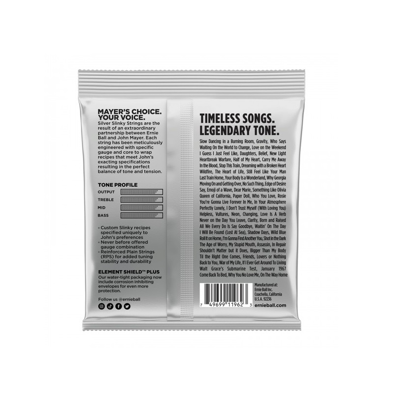 Ernie Ball 2218 John Mayer Silver Slinky Signature Electric Guitar Strings
