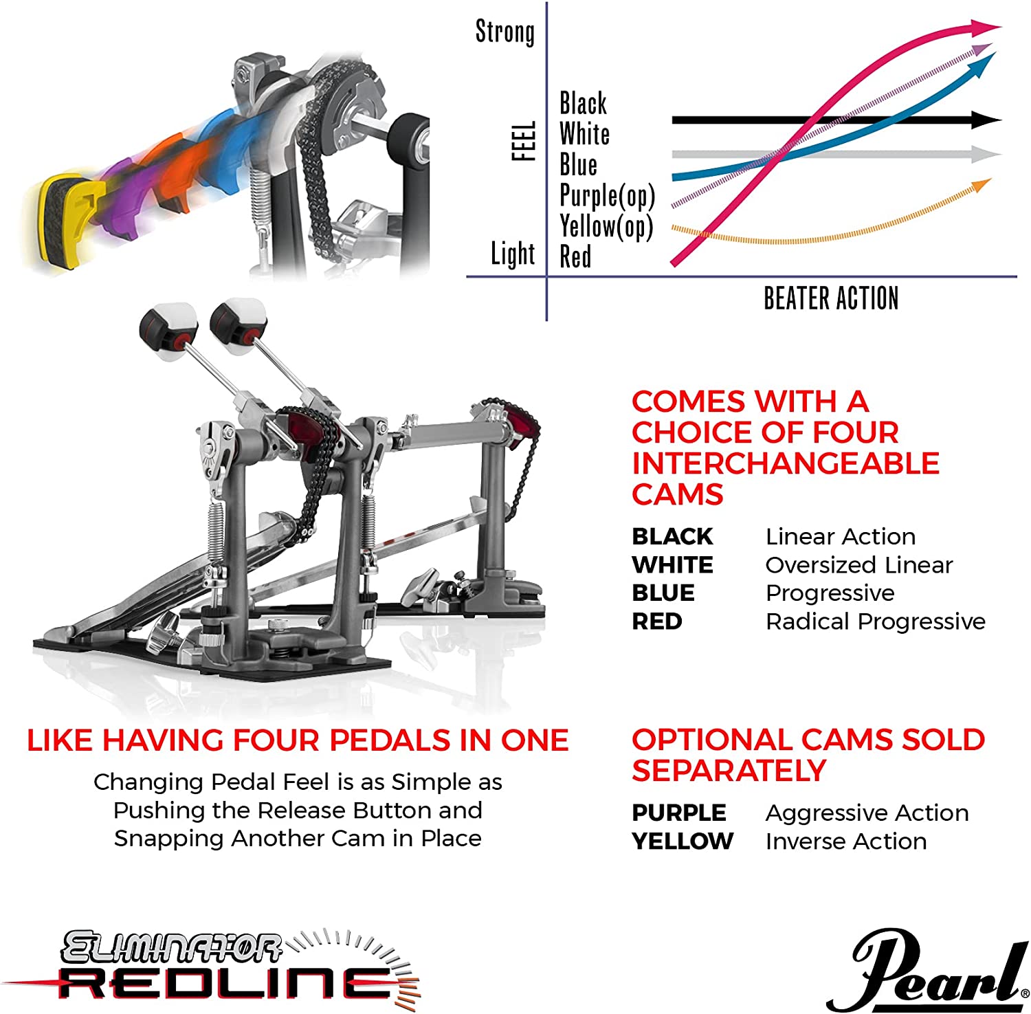 Pearl P2052C Eliminator Redline Double Bass Drum Pedal-Chain Drive