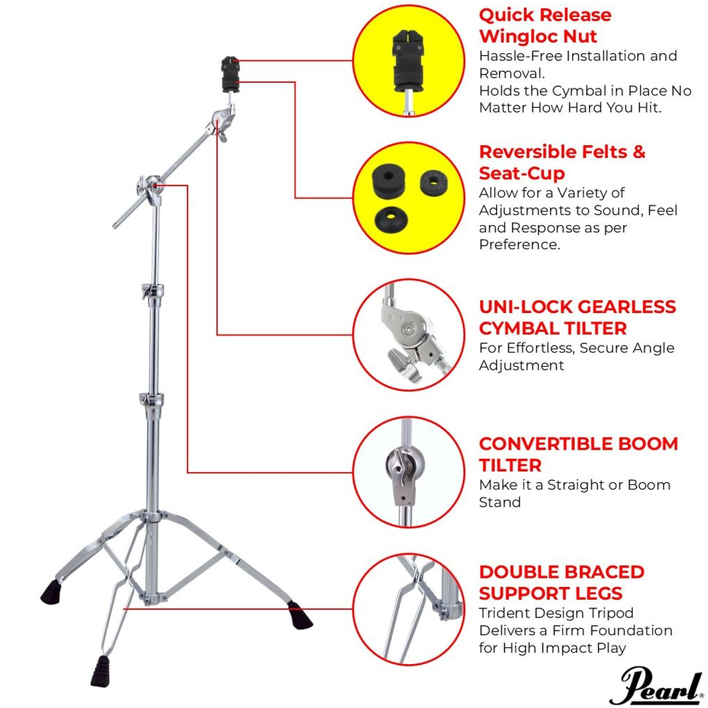 Pearl BC-930WL BC-930 Series Boom Cymbal Stand with WL-230A (Double Braced)