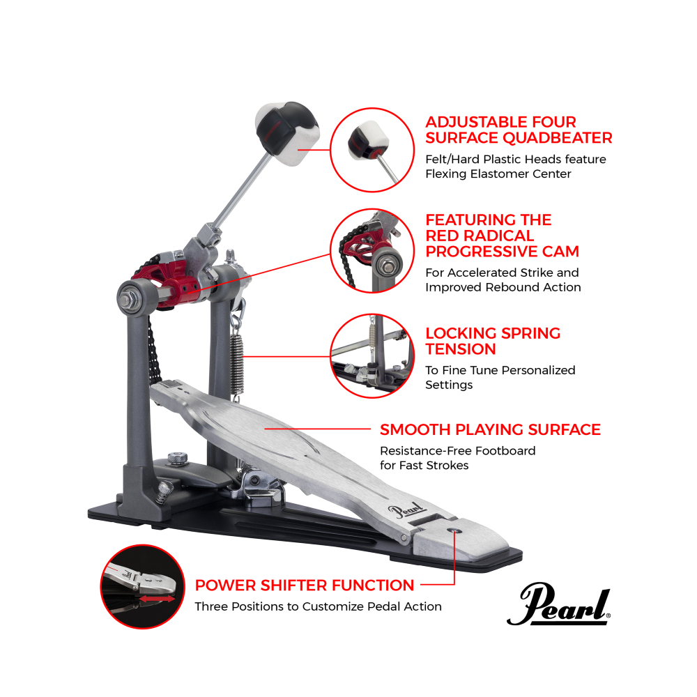 Pearl P-1030R Eliminator Solo Red Chain Drive Single Bass Drum Pedal