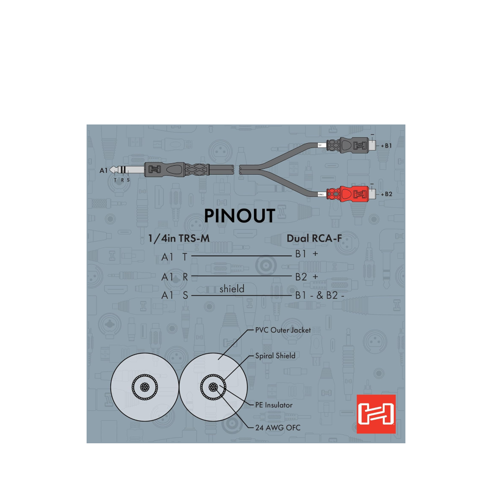Hosa YPR-102 Stereo Breakout Cable - 1/4 inch TRS Male to Left and Right RCA Female