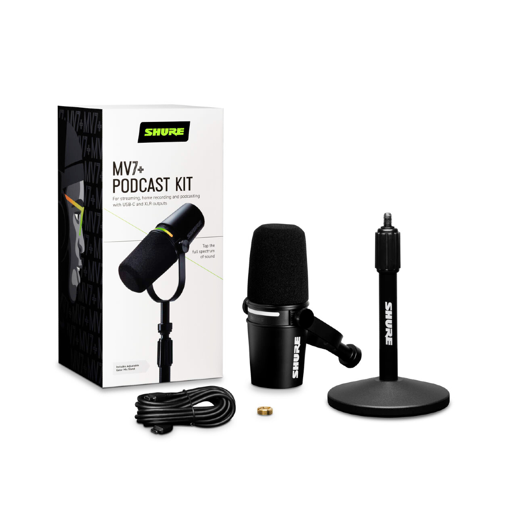Shure MV7+-K Podcast XLR/USB Microphone Bundle with Gator Desktop Stand (Black)
