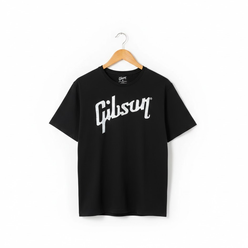Gibson Distressed Logo Tee (GA-BLKTLG) - Black / Large