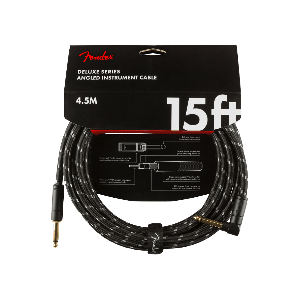 Fender Deluxe Series 15-foot Instrument Cable, Straight/Angle - Black Tweed (990820085)