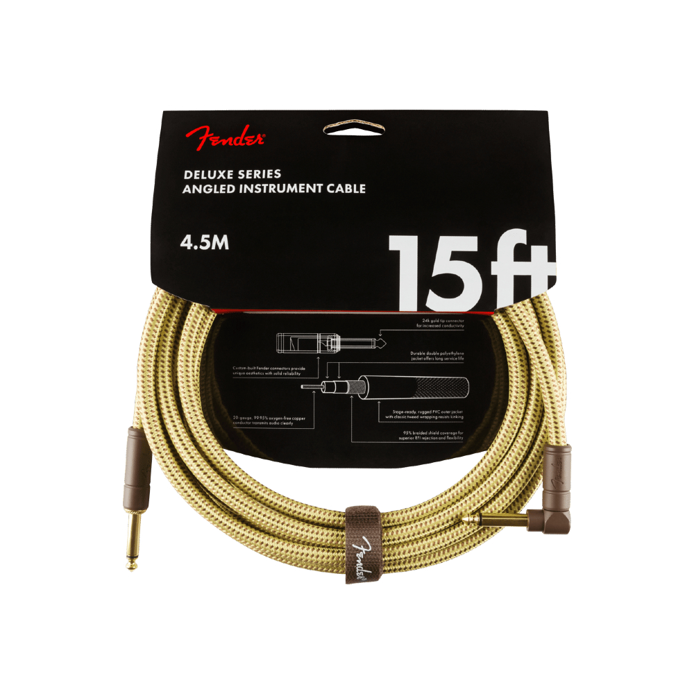Fender Deluxe Series 15-foot Instrument Cable, Straight/Angle - Tweed (990820086)