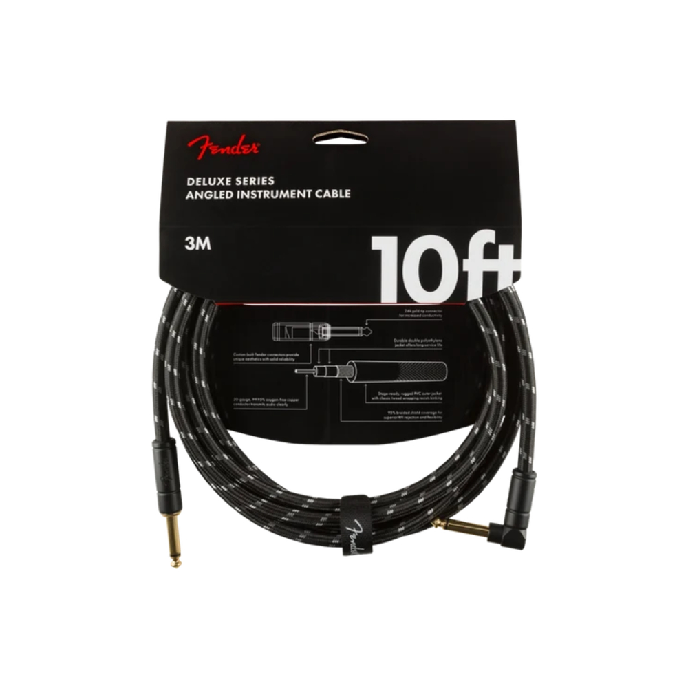 Fender Deluxe Series Instrument Cable - Straight/Angle, 10 ft (3.05 m), Black Tweed (990820090)