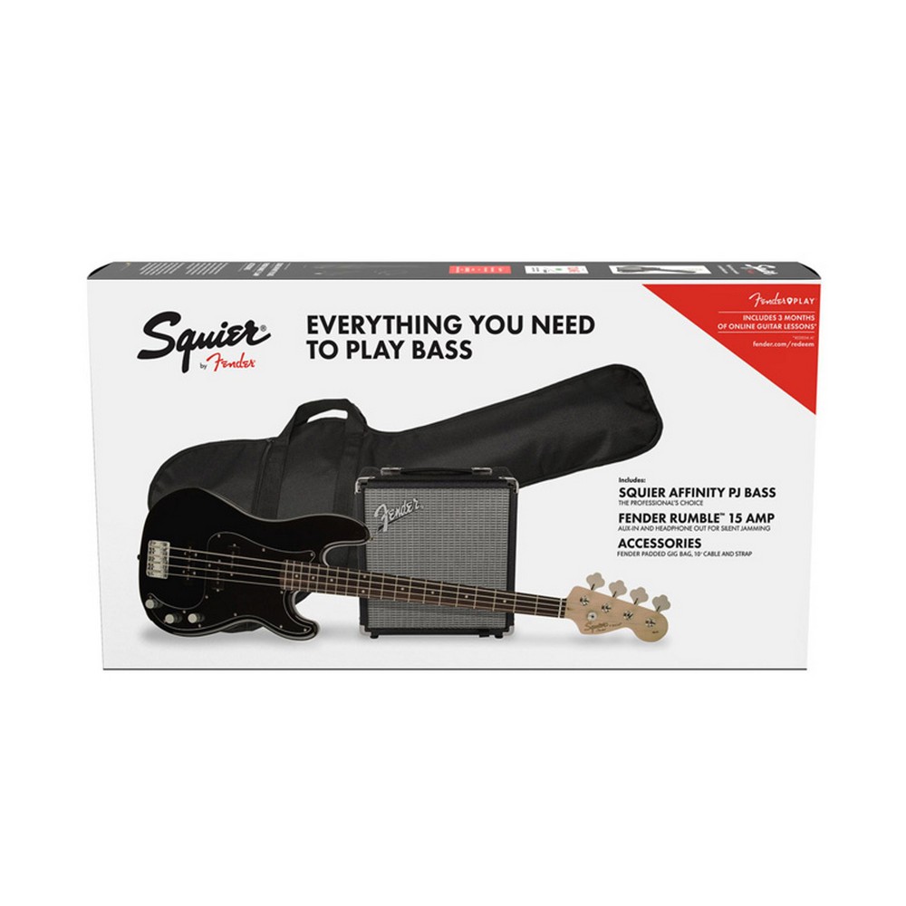 Squier by Fender Affinity Series Precision Bass PJ Pack LRL Black Gig Bag Rumble 15 - 230V EU