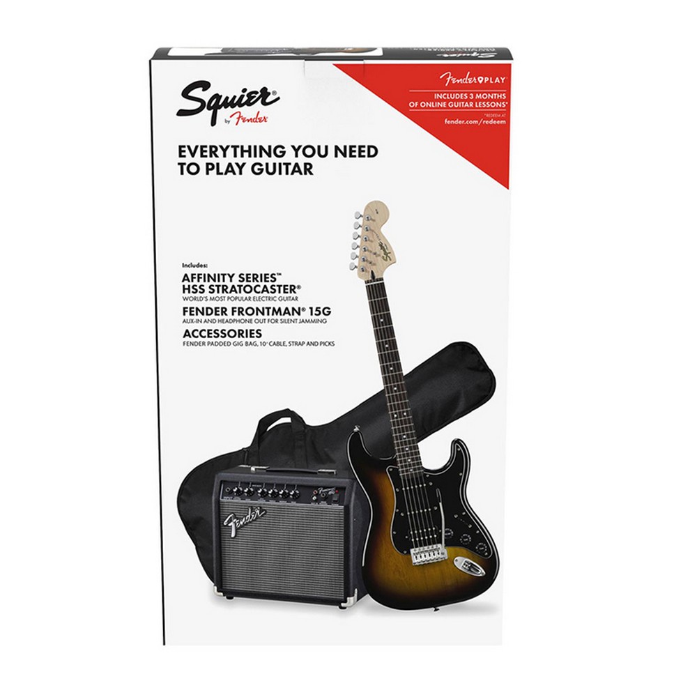 Squier by Fender Affinity Series Stratocaster Pack with Gig Bag 15G - 230V EU (Black Sunburst) (HSS) (Laurel Fretboard)