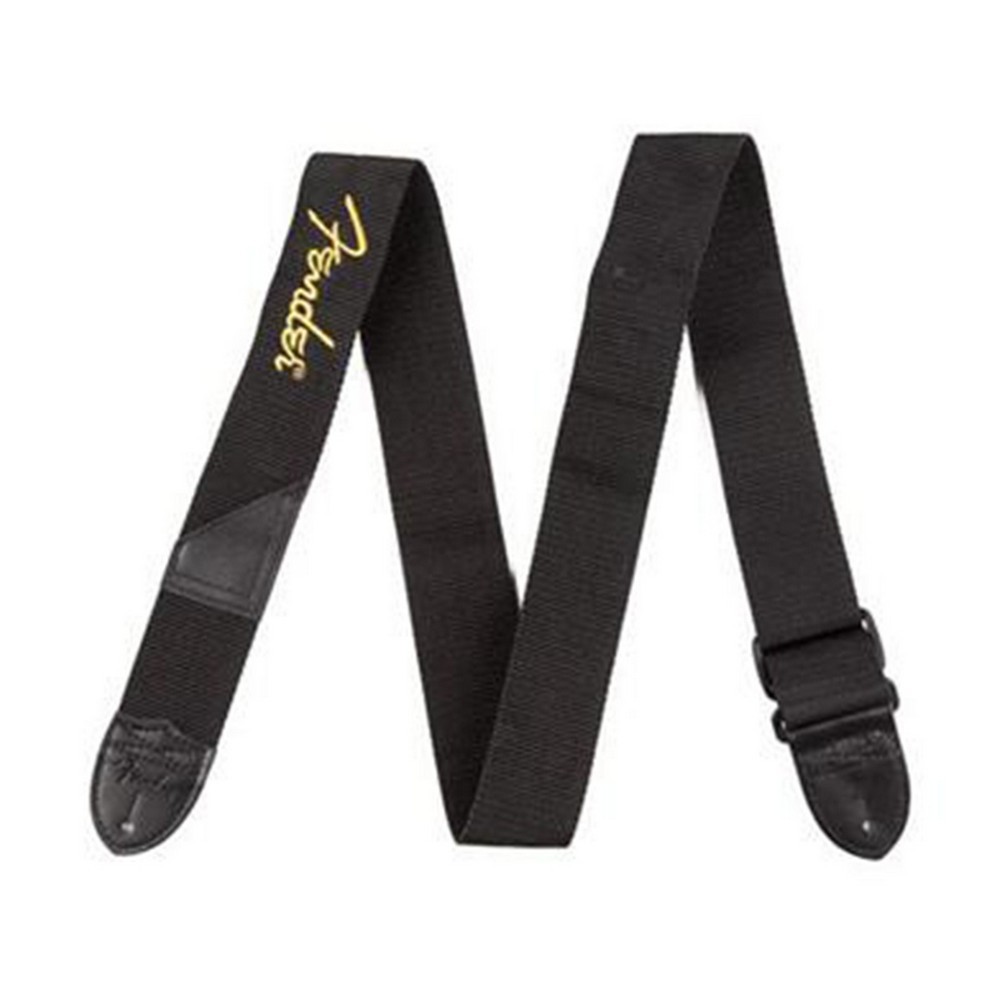 Fender Black Polyester Logo Straps - Yellow Fender Logo - (990662070)