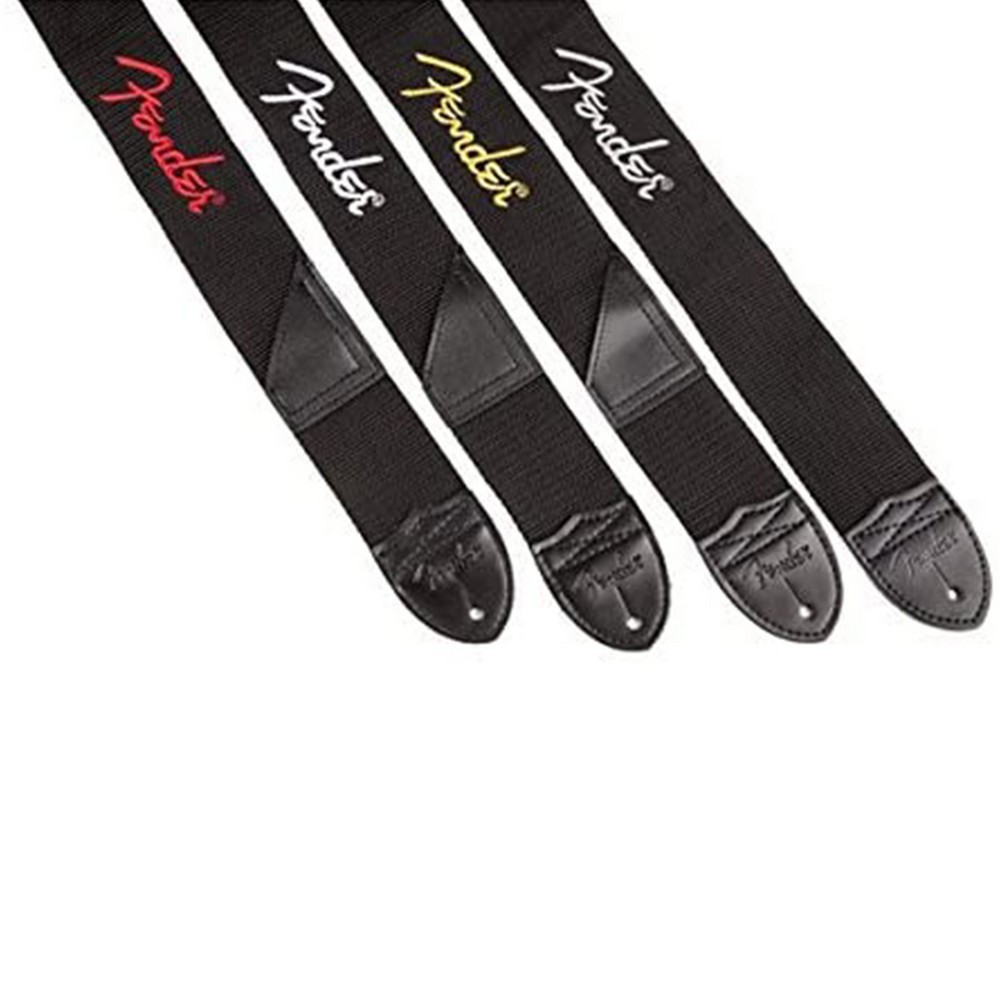 Fender Black Polyester Logo Straps (White Fender Logo)