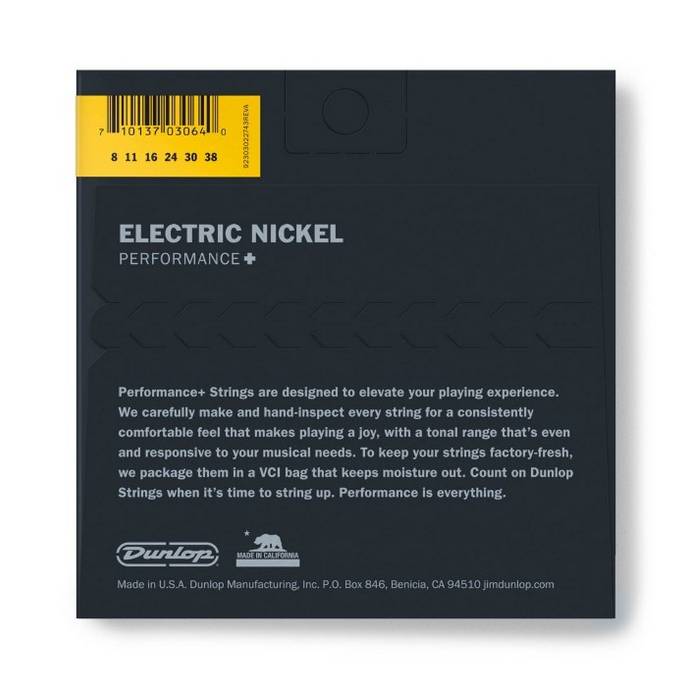 Dunlop DEN0838 Electric Nickel Performance+ Electric Guitar Strings (.008-.038)