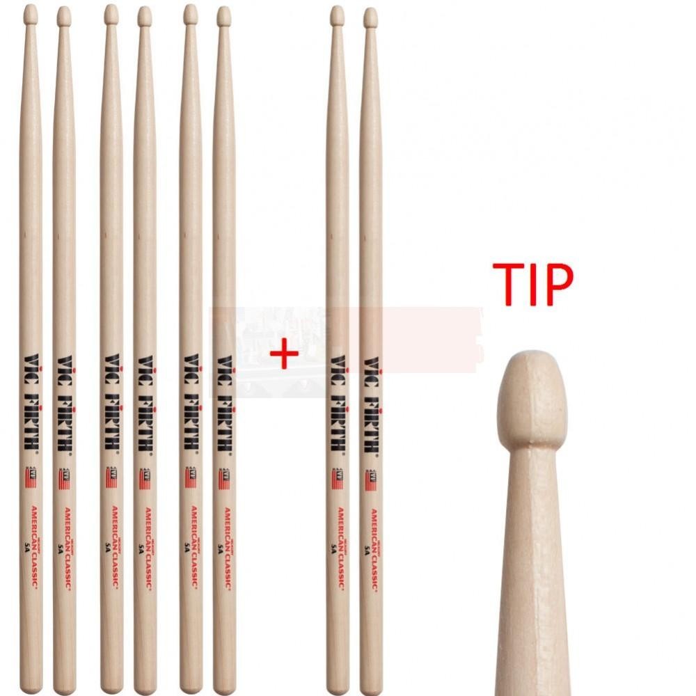 Vic Firth P5A.3-5A.1 American Classic 3+1 5A Drum Sticks Value Pack