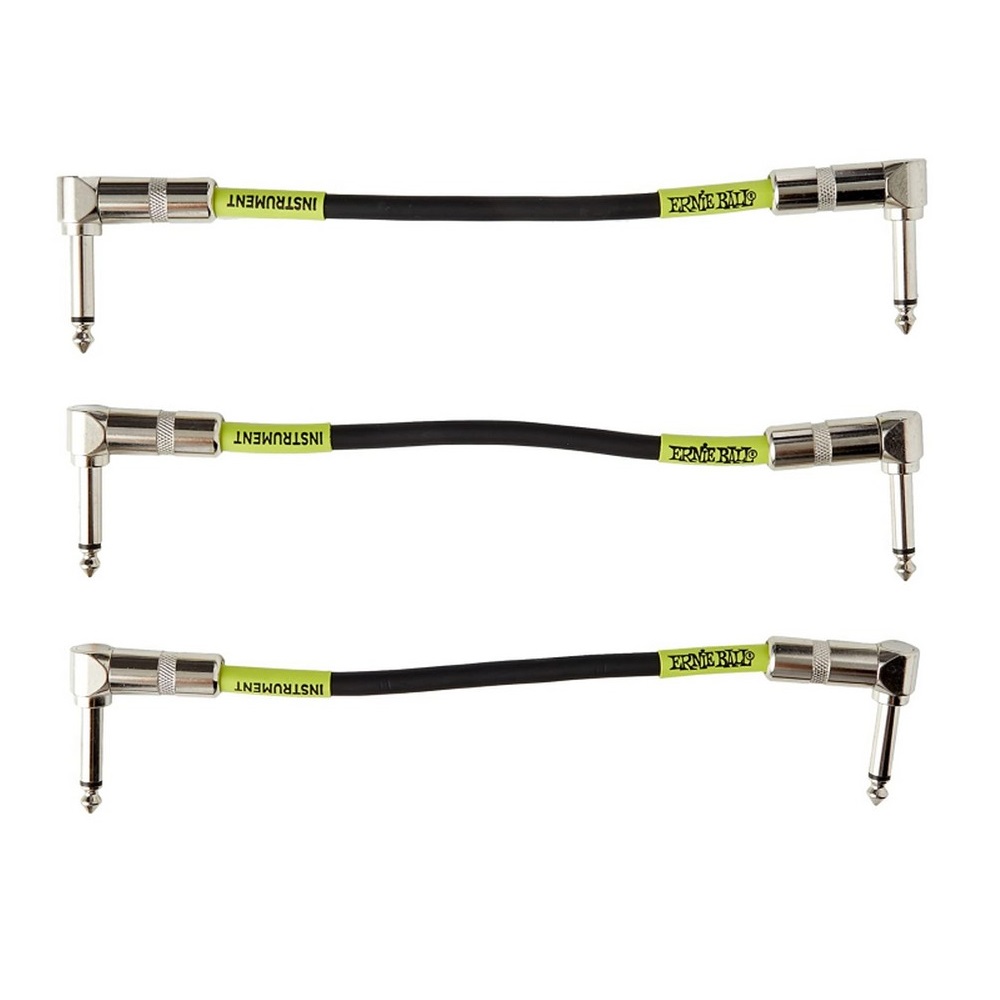 Ernie Ball 6050 15cm Black Right Angled Patch Cable (3-Pack)