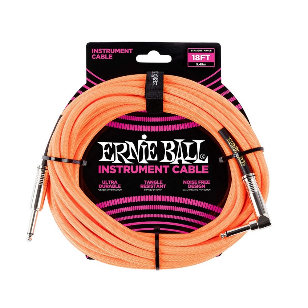 Ernie Ball 18 ft. Braided Straight / Angle Instrument Cable (Neon Orange)