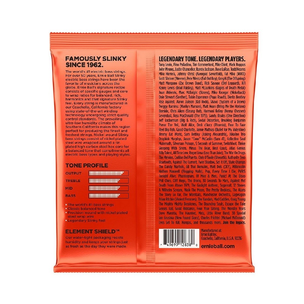 Ernie Ball 2838 6-String Long Scale Slinky Bass Guitar Strings (32-130)