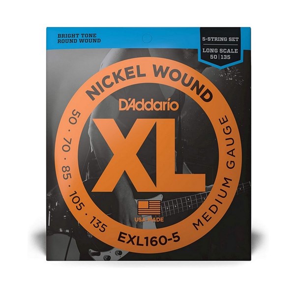 D'Addario EXL160-5 Strings - Electric Bass Strings - Nickel Wound - Medium 50-135