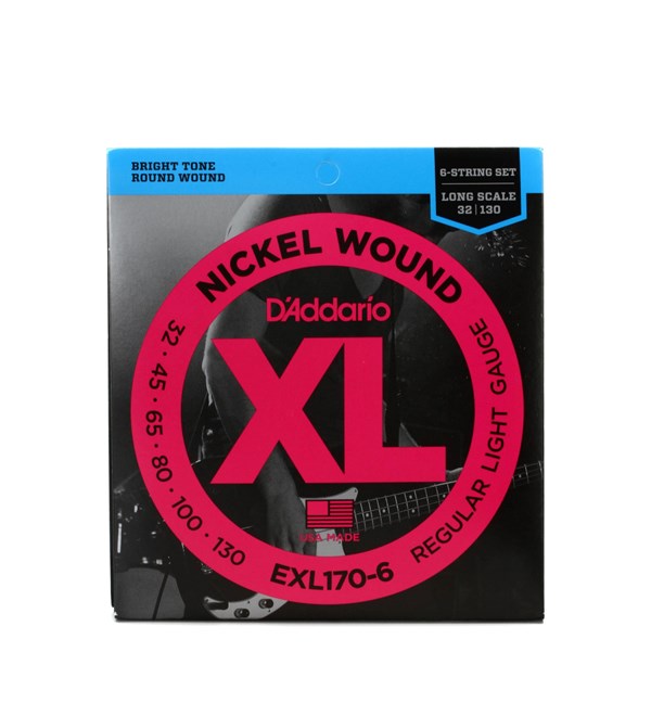 D'Addario EXL170-6 Bass Strings  6 string nickel wound light 32-130 - Long Scale