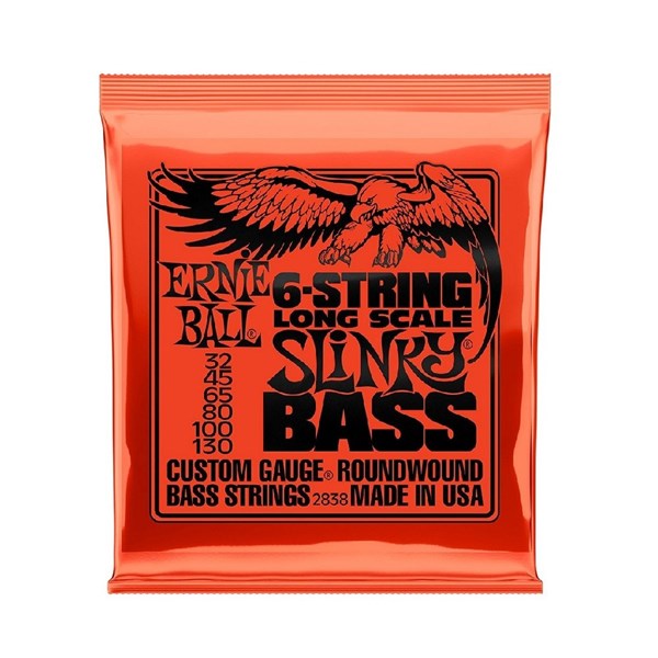 Ernie Ball 2838 6-String Long Scale Slinky Bass Guitar Strings (32-130)