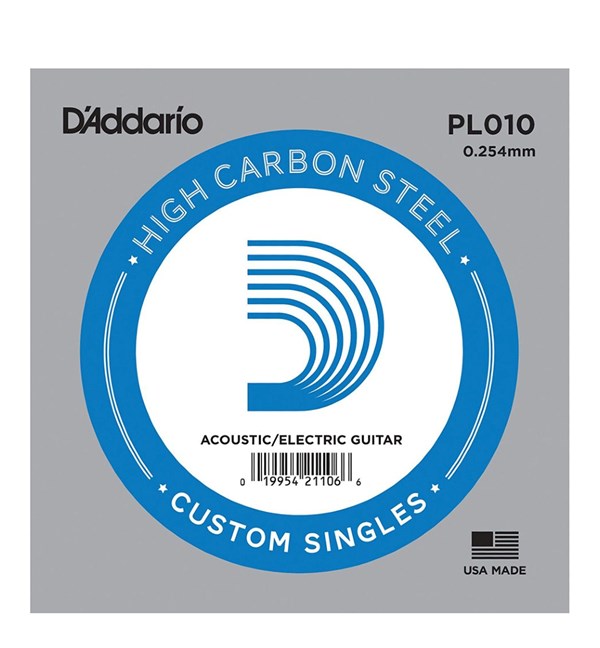 D'Addario PL010 Acoustic/Electric Plain Steel Ball End Guitar String