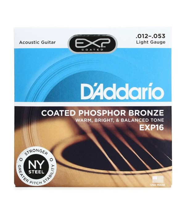 D'Addario EXP16 Coated Phosphor Bronze Light Acoustic Guitar Strings 12-53 