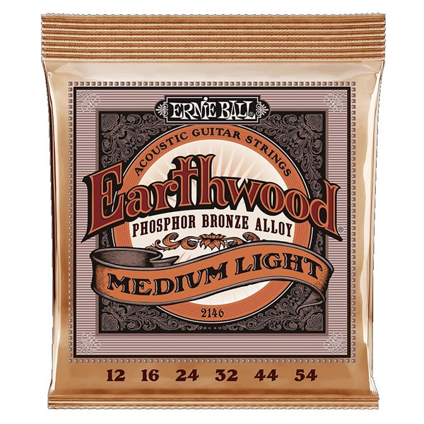 Ernie Ball 2146 Earthwood Medium Light Phosphor Bronze Acoustic Guitar  Strings (12-54)