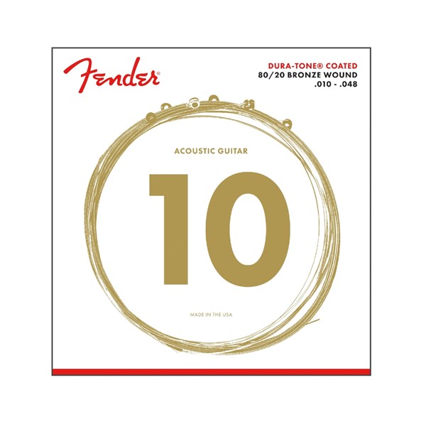 Fender 80/20 Dura-Tone Coated Acoustic Guitar Strings - Bronze Wound, 10-48(730880002)