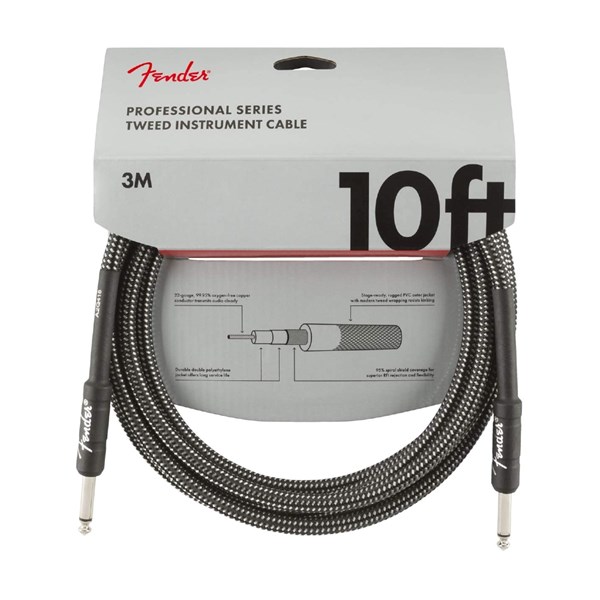 Fender Professional 10' Instrument Cable - Grey Tweed - 1/4 Inch Straight(990820062)
