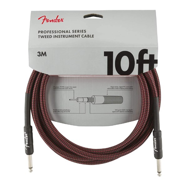 Fender Professional 10' Instrument Cable - Red Tweed - 1/4 Inch Straight (990820061)