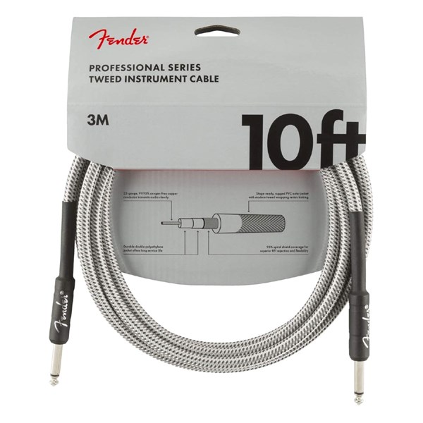 Fender Professional 10' Instrument Cable - White Tweed - 1/4 Inch Straight(990820063)