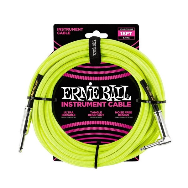 Ernie Ball 6085 18 ft. Braided Straight / Angle Instrument Cable (Neon Yellow)